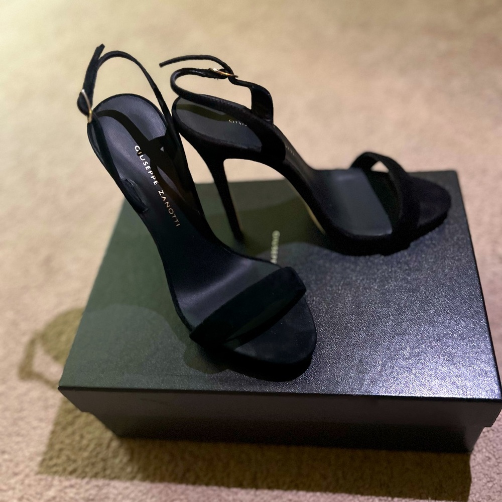 Giuseppe Zanotti Black Suede Stiletto Slingback Heels
